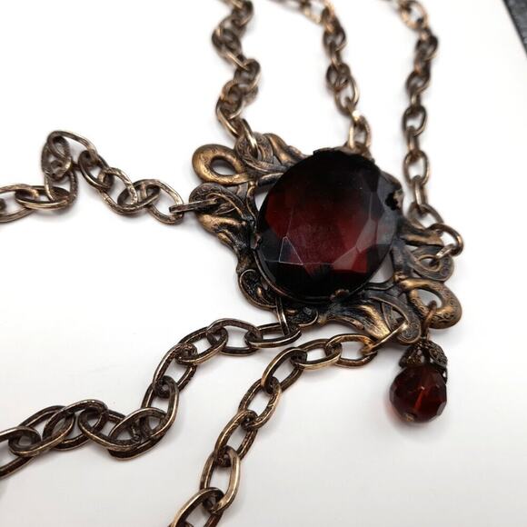 Vintage Hong Kong Boho Chain Belt Brown Glass Stones 32" Filigree 1960s - Picture 5 of 10